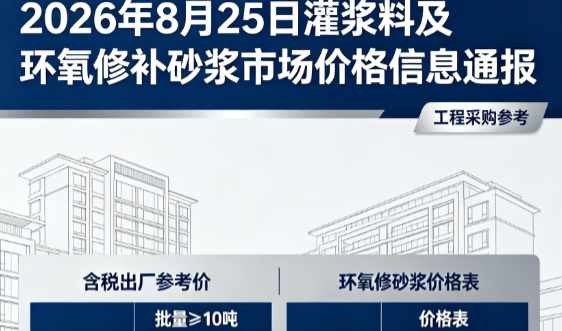 百色2026年8月25日灌浆料及环氧修补砂浆市场价格信息通报